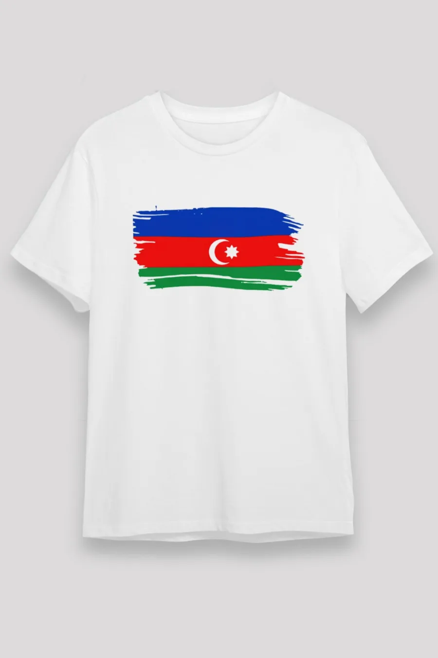 Fırça effektli Azərbaycan bayrağı çaplı ağ köynək